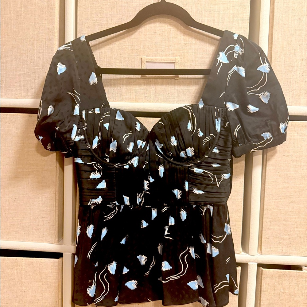 Self-Portrait Floral Puff Sleeve Peplum Top (US 2)
